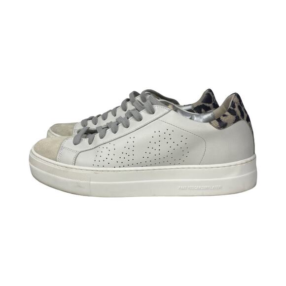 P448 Shoes - P448 Thea Platform Sneakers White Leather Leopard Heel EU 41 US 10